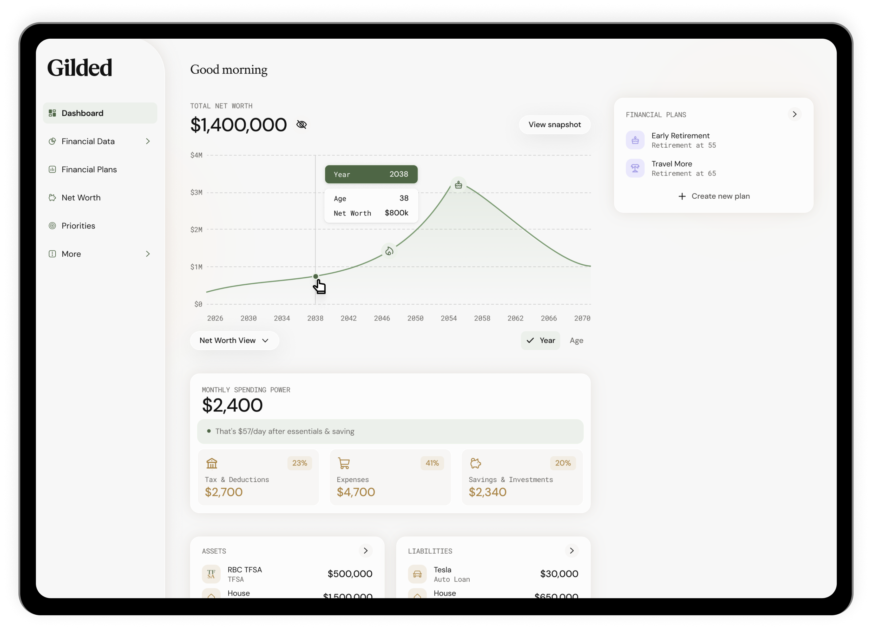 Gilded app dashboard on tablet