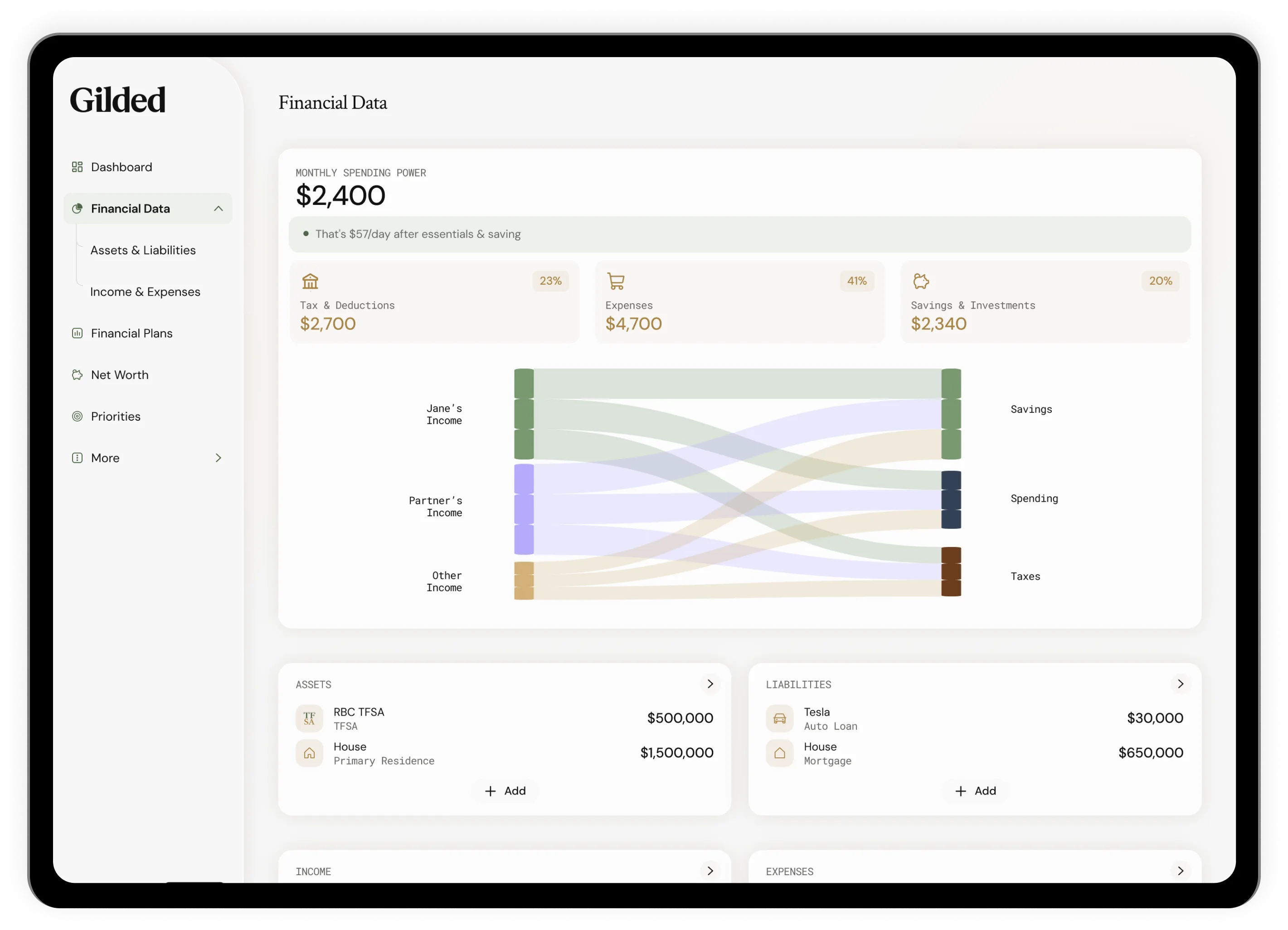 Assets & Liabilities dashboard