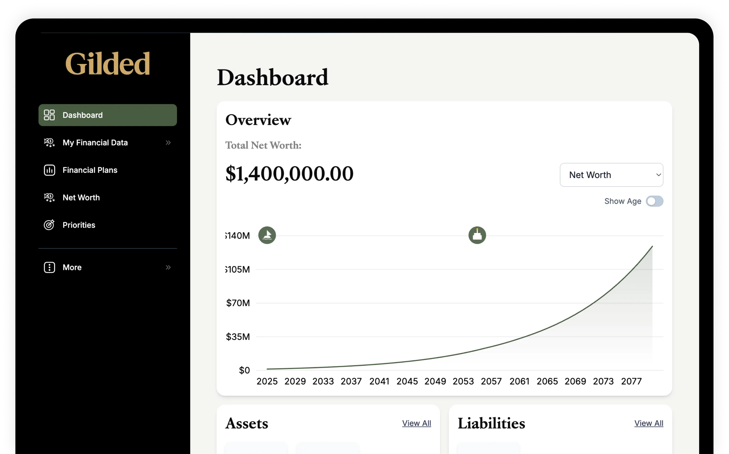 Gilded app dashboard on tablet