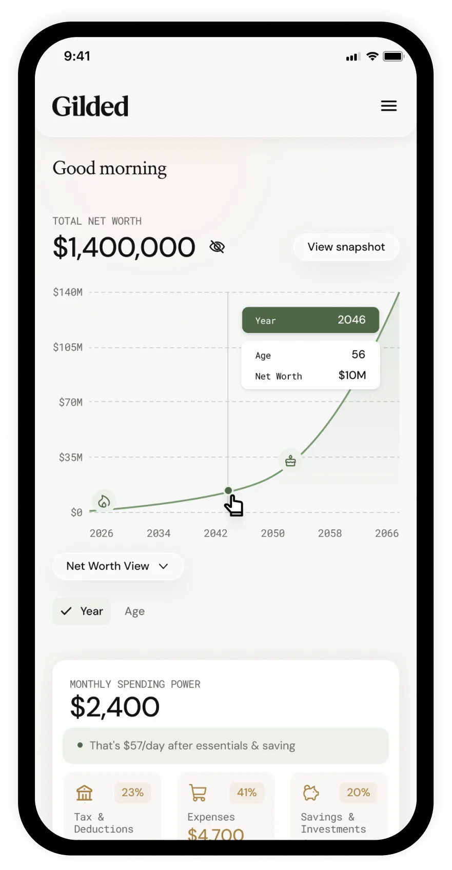 Gilded app dashboard on mobile