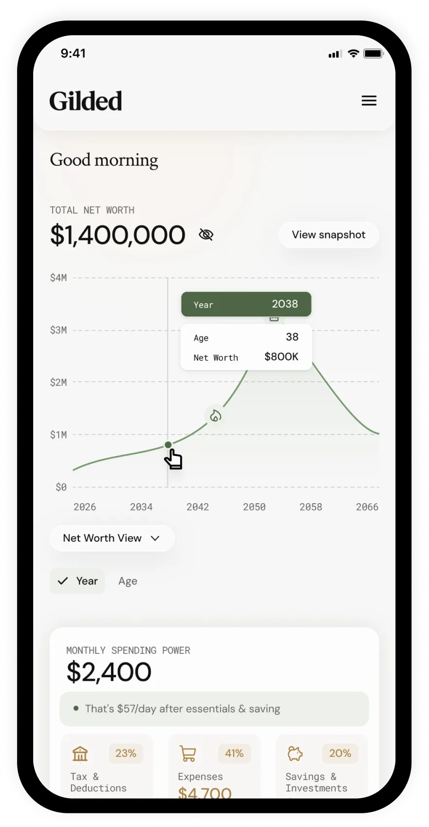 Gilded app dashboard on mobile