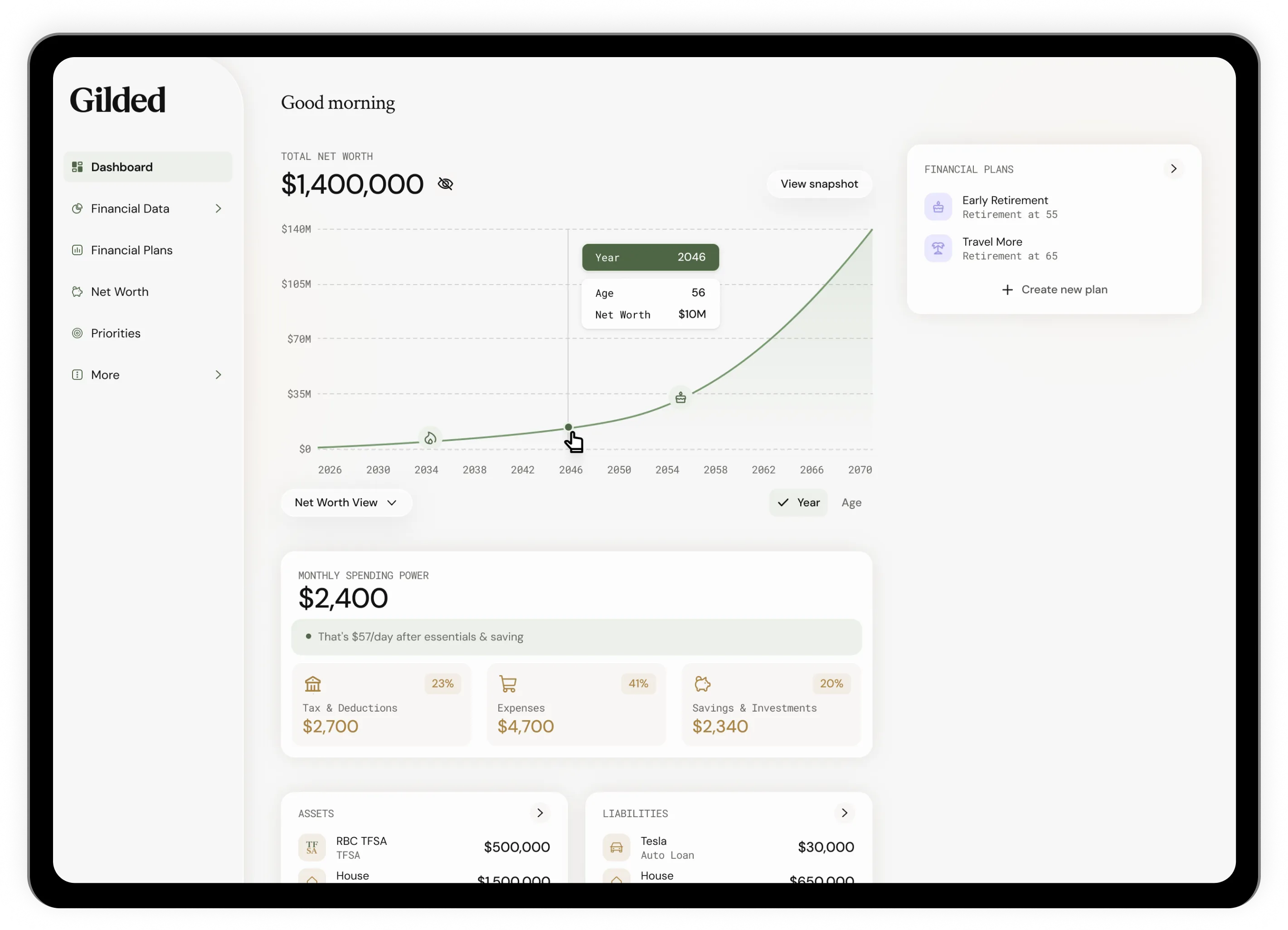 Gilded app dashboard on tablet