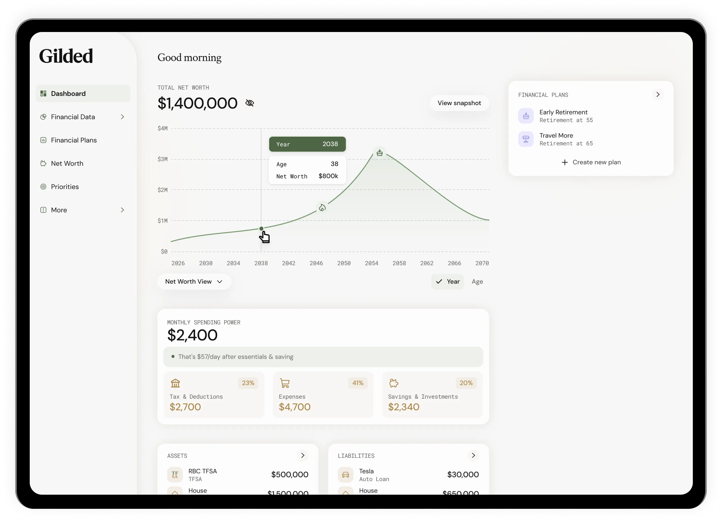 Gilded app dashboard on tablet