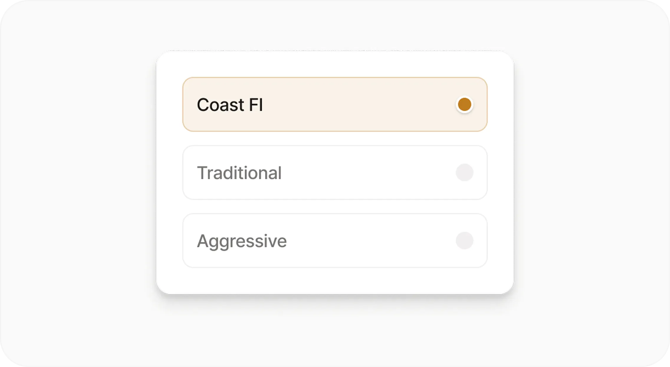 Coast FI selection interface