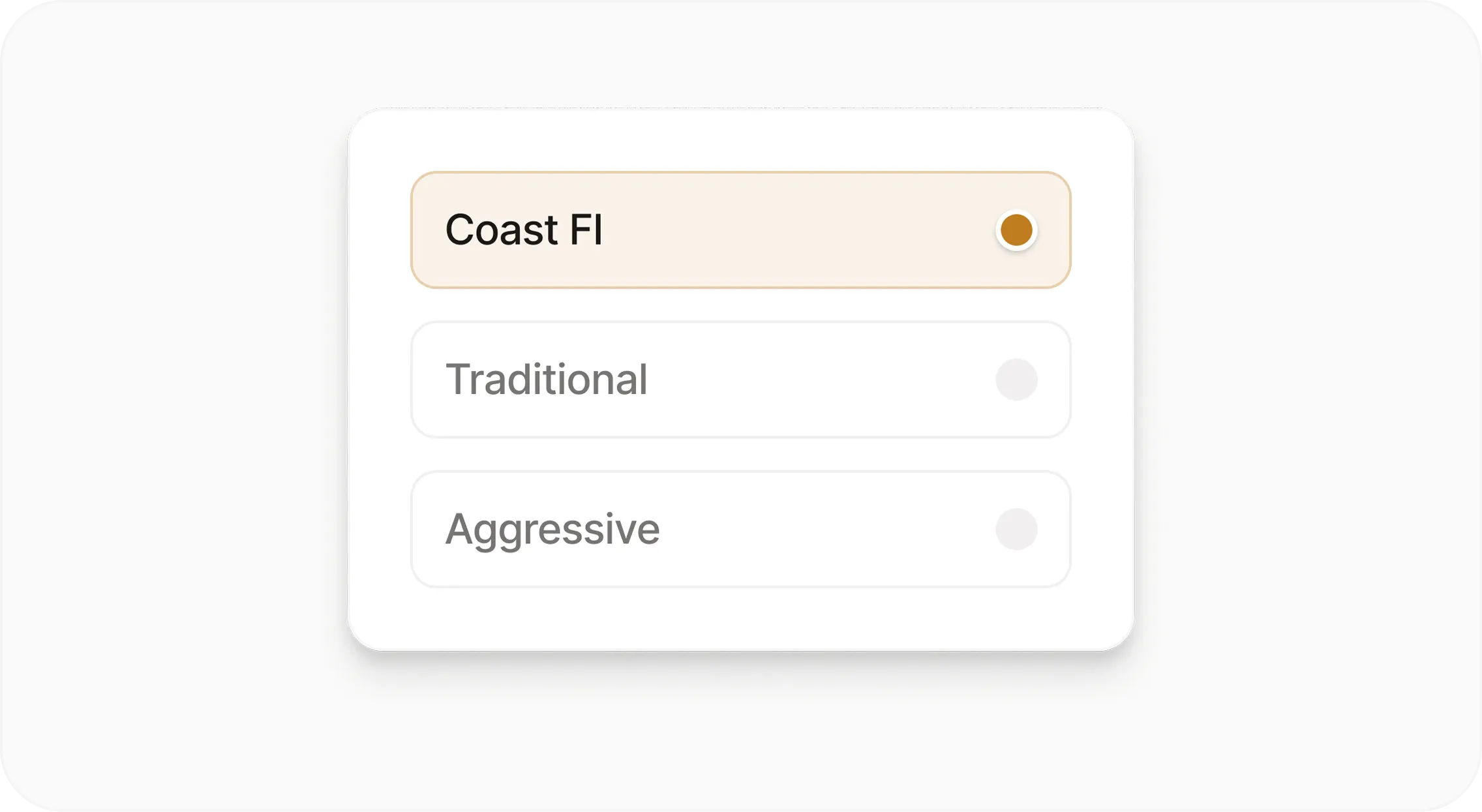 Coast FI selection interface