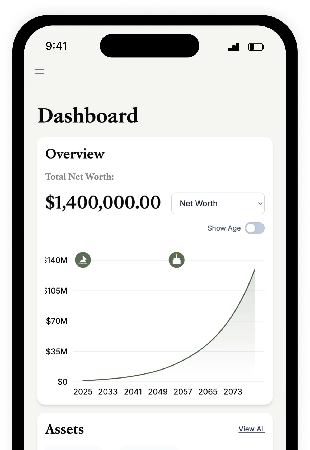 Gilded app dashboard on mobile